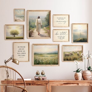 Christian Wall Art, Set of 9 Printables, Bible Verse Art, Farmhouse Wall Decor, Christian Wall Decor, Scripture Printable, Jesus Painting