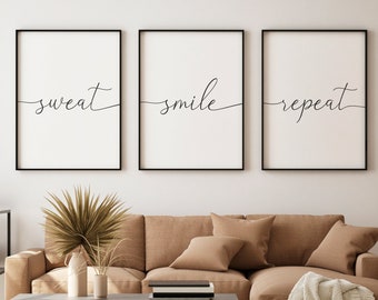 Sweat Smile Repeat, Printable Wall Art, Fitness Quote Print, Motivational Fitness Art, Gym Decor Printable, Inspirational Quote, Gym Decor