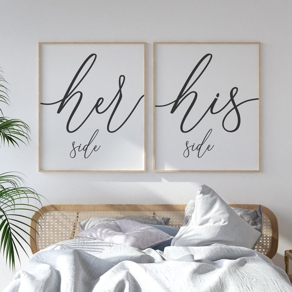 Her Side His Side Wall Decor, Over The Bed Sign, Bedroom Prints, Above Bed Signs, Couple Wall Art, Modern Minimalist Art, Printable Wall Art
