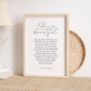 F. Scott Fitzgerald Zitat, sie war schön Druck, Schlafzimmer Wand-Dekor, druckbare Kunst, Typografie Druck, Frau Zitate Wandkunst, Frau Dekor