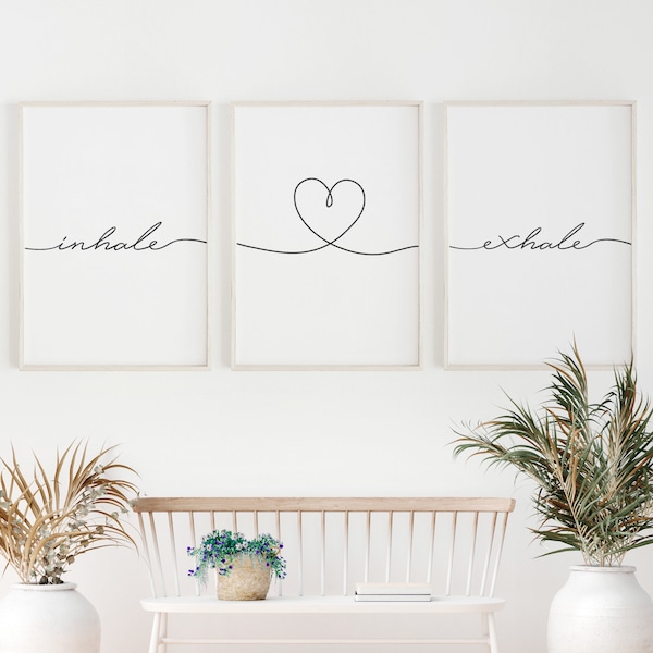 Inhale Exhale 3 Piece wall Art, Bedroom Posters, Inhale Exhale Wall Art, Yoga Poster,Minimal Art Print, Printable Quotes, Boho Decor Bedroom