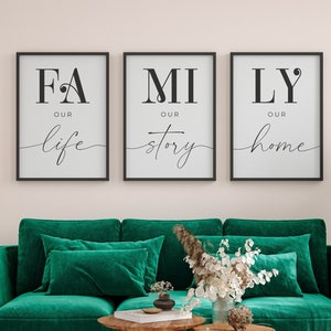 Family Sign, Our Life, Our Story, Our Home, Set of 3 Prints, Family Quotes, Home Decor Signs, Living Room wall Art, Home Wall Decor, Prints