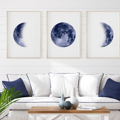 Moon Wall Decor Set of 3 Printable Moon Moon Phases Wall Etsy
