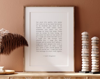 F. Scott Fitzgerald Quote, For What It's Worth Print, Woman Wall Decor, Printable Art, Typography Print, Bedroom Quotes Wall Art,Digital Art