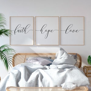 Faith Hope Love Print, Set of 3 Wall Art, Christian Wall Decor, Farmhouse Christian Decor, Bedroom Wall Decor, Faith Sign,Scripture Wall Art