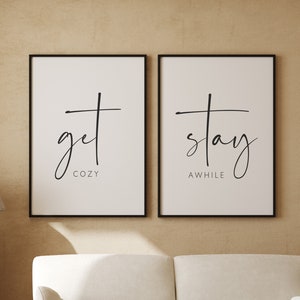 Guest Room Wall Decor, Get Cozy Stay Awhile Wall Art, Set of Prints Wall Art, Guest Room Print, Guest Bedroom Signs, Stay Awhile Sign