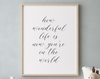 How Wonderful Life Is Now You'Re In The World Sign, Nursery Sign,Printable Quotes, Nursery Room Decor, How Wonderful Life Is Sign, Crib Sign