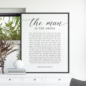 The Man In The Arena, Theodore Roosevelt Quotes, Inspirational Print, Inspiring Speech, Printable Wall Art, Home Wall Decor, Bedroom Posters