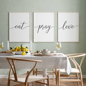 Dining Room Wall Decor, Kitchen Wall Art, Eat Pray Love Sign, Dining Room Prints, Farmhouse Decor, Printable Wall Art, Kitchen Printable Art