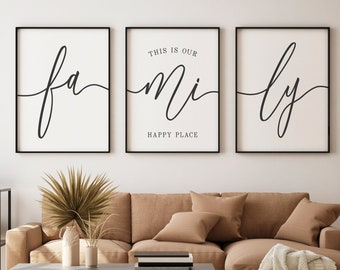 This Is Our Happy Place, Family Wall Decor, Set Of 3 Printable, Family Quote, Family Prints, Home Signs, Home Wall Decor, Living Room Prints