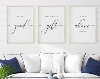 Bible Verse Printable Set of 3, Bible Verse Prints, James 1:17, Christian Decor, Scripture Wall Art, Home Wall Decor, Christian Art, Digital