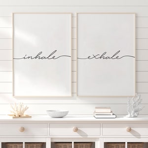 Inhale Exhale Print, Set Of 2 Print, Inhale Exhale Poster, Black and White Print, Yoga Print, Bedroom Wall Art, Boho Print, Bedroom Decor image 3