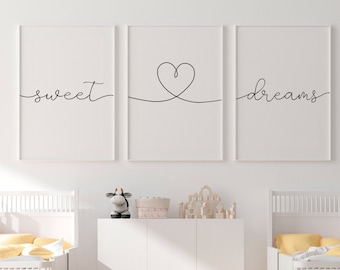 Sweet Dreams Printable, Prints Quotes for Bedroom, Nursery Set of 3, Calligraphy Art Print, Sweet Dreams Wall Art, Sweet Dreams Print Set