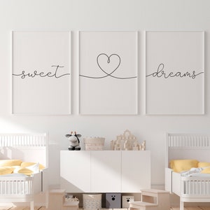 Sweet Dreams Printable, Prints Quotes for Bedroom, Nursery Set of 3, Calligraphy Art Print, Sweet Dreams Wall Art, Sweet Dreams Print Set