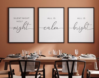 Silent Night Holy Night, Christmas Decor, All is Calm Sign, All is Bright Printable, Modern Holiday Decor, Christmas Wall Decor,Download Art