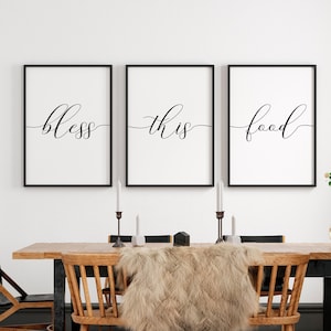 Bless This Food Sign, Kitchen Wall Decor, Dining Room Decor, Kitchen Wall Art, Kitchen Decor, Kitchen signs, Pray Prints, Christian Wall Art