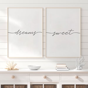 Sweet Dreams Sign, Womens Bedroom Art, Set of 2 Prints, Above Bed Art, Bedroom Wall Art, Calligraphy Printable, Above Crib Decor image 3