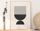 Mid Century Print, Printable Illustration, Neutral Colors Print, Bohemian Decor, Mid Century Modern, Black White Boho Art, Geometrical Art