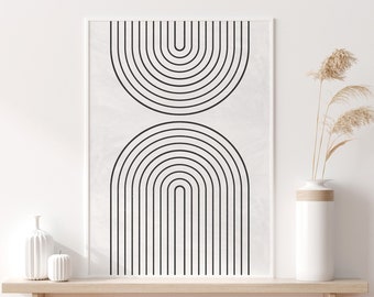 Arte con forme astratte, Arcobaleno stampabile, Arredamento minimalista, Arte da parete di metà secolo, Stampe in bianco e nero, Arte da parete moderna, Arte moderna stampabile