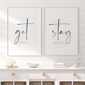 Guest Room Prints, Get Cozy Stay Awhile Wall Art, Set of Prints Wall ...