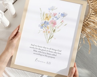 Stampa Su Tela Con Versetto Biblico Romani 8:28 – Quadro Incorniciato 30,5x38 Cm – Decorazione Religiosa Per Casa