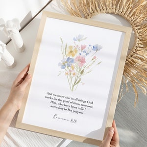 Printable Art Romans 8:28 | Bible Verse Wall Art | Inspirational Christian Decor | Faith Quote | Scripture Print | Religious Wall Decor Gift