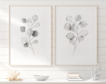 Eucalyptus Prints Set of 2, Black and White Botanical Watercolor (Digital Download)