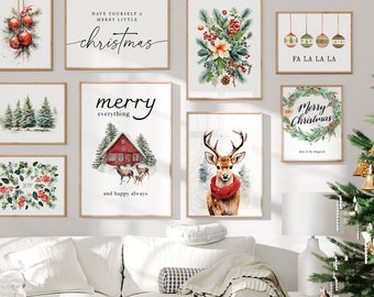 Christmas Printable Set of 12 | Festive Gallery Wall Art  | Christmas Wall Decor | Christmas Prints