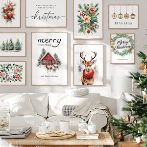 Christmas Printable Set of 12 | Festive Gallery Wall Art  | Christmas Wall Decor | Christmas Prints