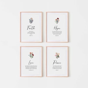 Christian Faith Hope Love Peace Printable Set, Rustic Farmhouse Home Decor, Inspirational Scripture Wall Art
