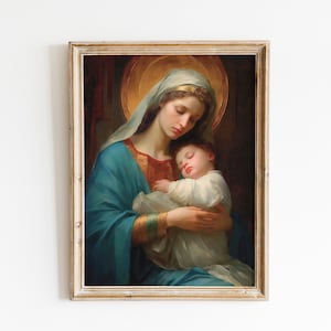 Mary & Jesus Art, Virgin Mary Art, Catholic Art, Catholic Mom Gift, Catholic gift, Virgin Mary and Jesus Wall printable Art, Catholic Prints