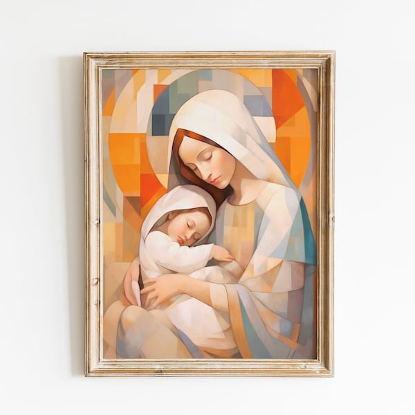 Mary & Jesus Art, Virgin Mary Art, Catholic Art, Catholic Mom Gift, Catholic gift, Virgin Mary en Jesus Wall afdrukbare kunst, katholieke prenten