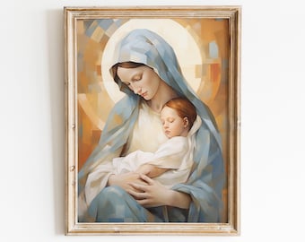 聖母マリアと幼子イエスの印刷可能なアート - モダンとファームハウス