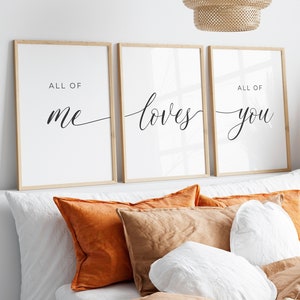 Master Bedroom Prints, All Of Me Loves All Of You Sign, Bedroom Wall Decor, 3 Piece Wall Art, Above Bed Decor, Over The Bed Wall Art,Digital