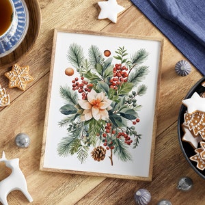 Floral Christmas Print | Christmas Wall Decor | Festive printable | Xmas Holiday Decor | Printable Wall Art