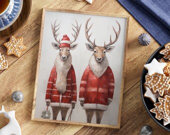 Funny Reindeers Printable, Stag Print, Christmas Print, Christmas Instant Download, Christmas Art, Holiday Decor, Printable Wall Art