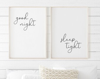 Good Night Sleep Tight Print, Set of 2 Bedroom Signs, Good Night Sleep Tight Wall Art, Bedroom Quote Prints, Nursery Wall Art, Nursery Quote