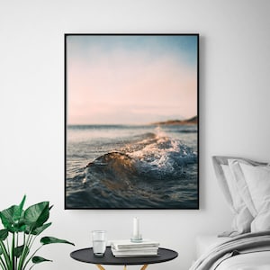 Beach sunset Ocean Wave Beach Poster Beach Print Ocean Print Coastal Decor Blush Pink Wave Art Ocean Photography Nordic Art Wave Print