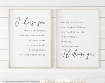 I Choose You and I'll Choose You, Set of 2 Prints, Master Bedroom Decor, Bedroom Wall Decor, Love Couple Art, Above Bed Decor, Printable Art