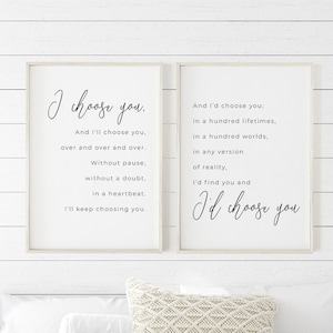 I Choose You and I'll Choose You, Set of 2 Prints, Master Bedroom Decor, Bedroom Wall Decor, Love Couple Art, Above Bed Decor, Printable Art