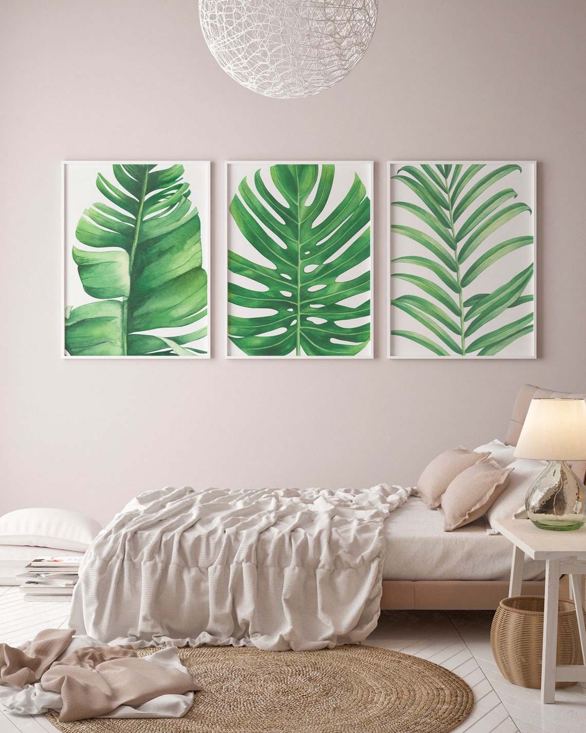 Set of 3 Tropical Leaf Print, Botanical Wall Art, Monstera Leaf, Banana ...