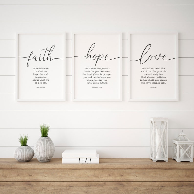 Bible Verse Print, Faith Hope Love Wall Art, Set of 3 Printable Art ...