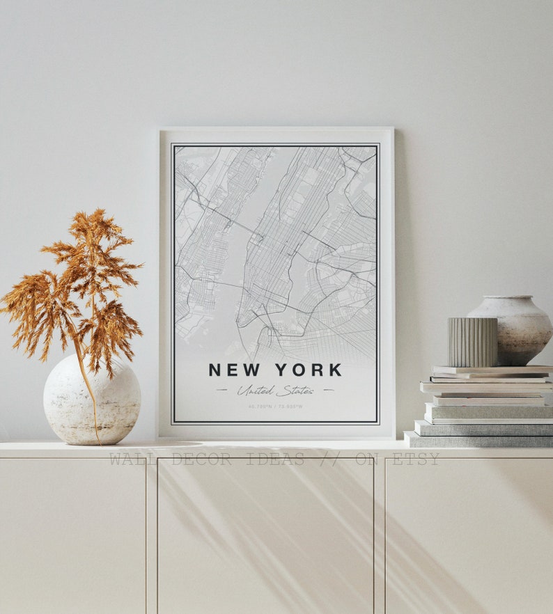 New York Map Print New York City Map Wall Art Prints Etsy