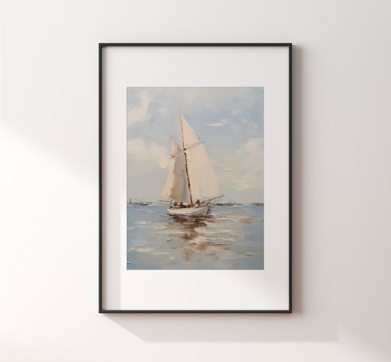 Muted Sailboat Print Vintage Nautical Painting Oil painting Sign Neutral Seascape Print PRINTABLE WALL ART image 7