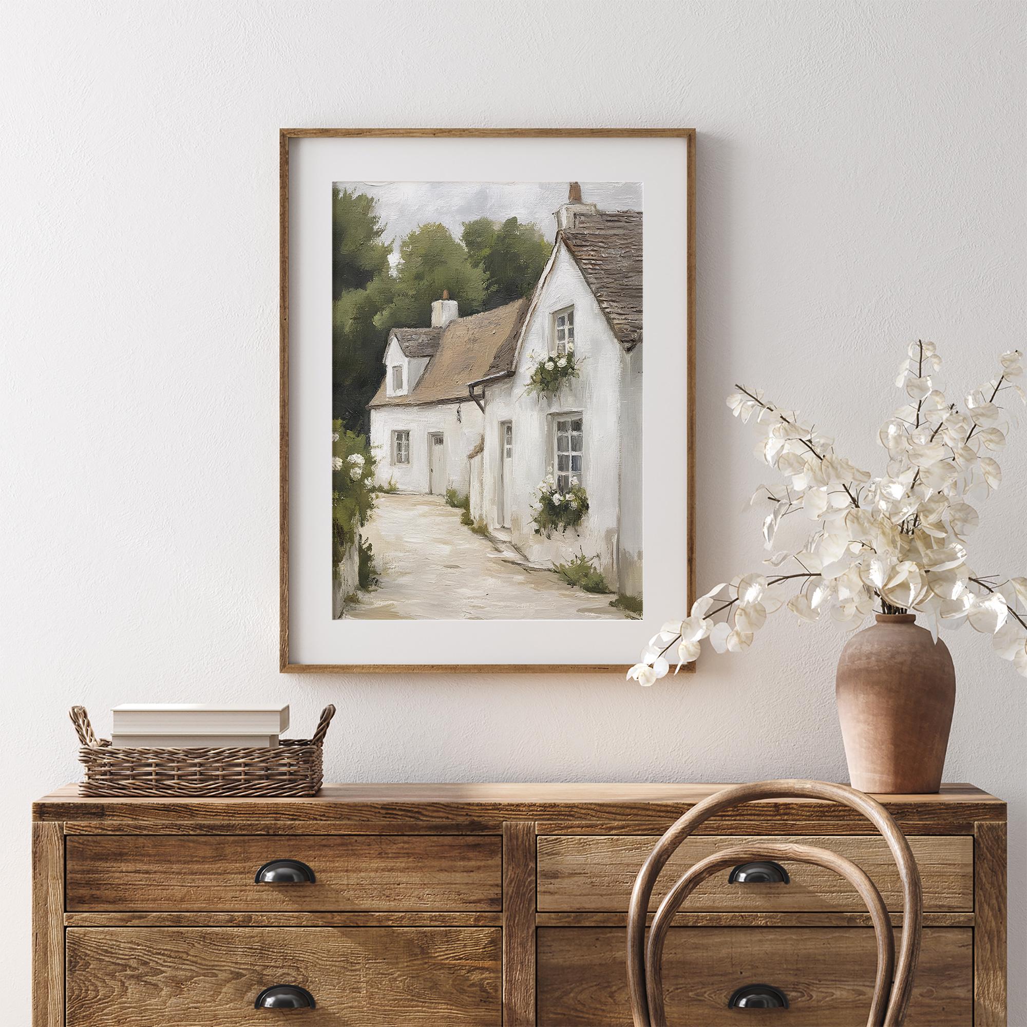Vintage Rustic Cottage Painting | Neutral White Country Home Wall Art ...
