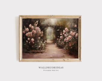 Vintage Rose Garden Landscape Print | French Garden Decor | Spring Floral Art | Spring Painting | PRINTABLE WALL ART