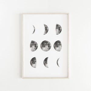 Moon Printable Art, Moon Phases Print, Moon Phase Wall Art, Moon Poster, Black and White Moon ...