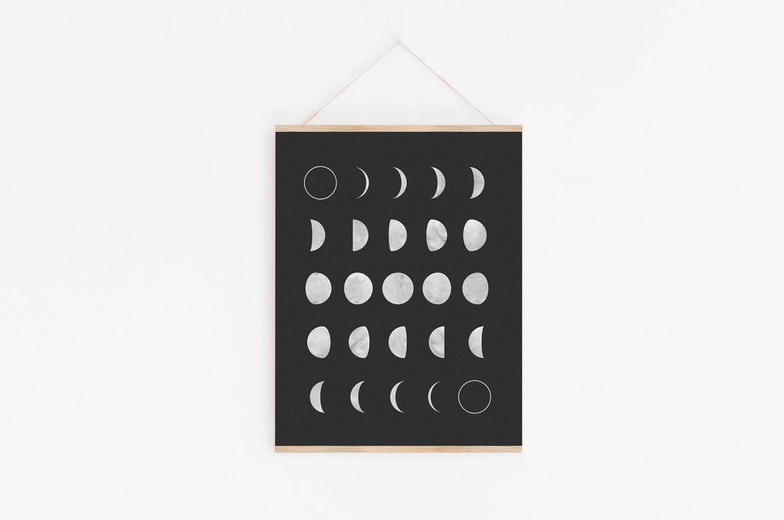 Moon Printable Art Phases of the Moon Wall Art Black and | Etsy