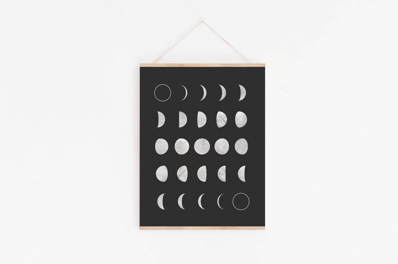 Moon Printable Art Phases of the Moon Wall Art Black and Etsy