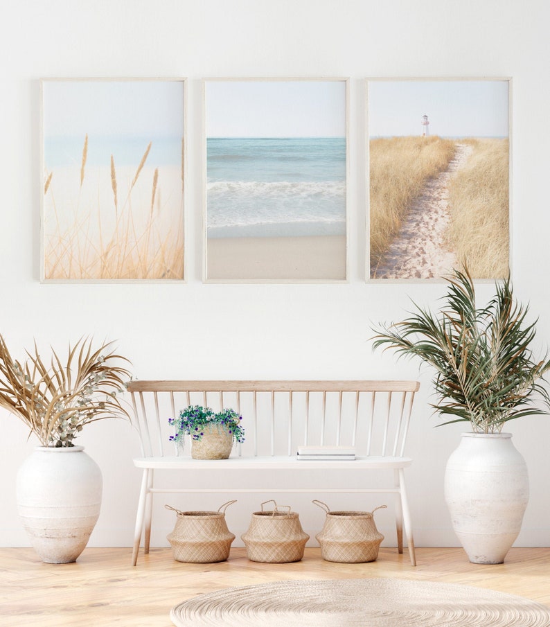 Coastal Wall Art Pastel Prints Set Set of Three Pastel Etsy